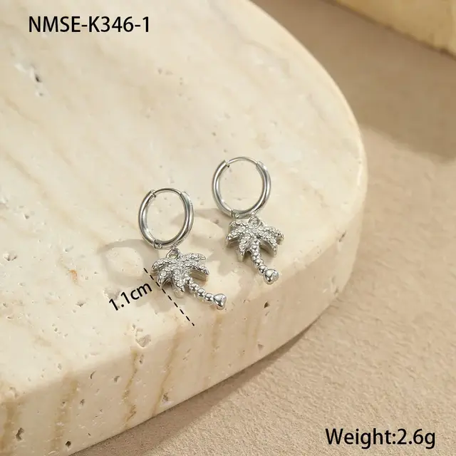 Stainless Steel Oorbellen Palmboom Bedel – Goud & Zilver