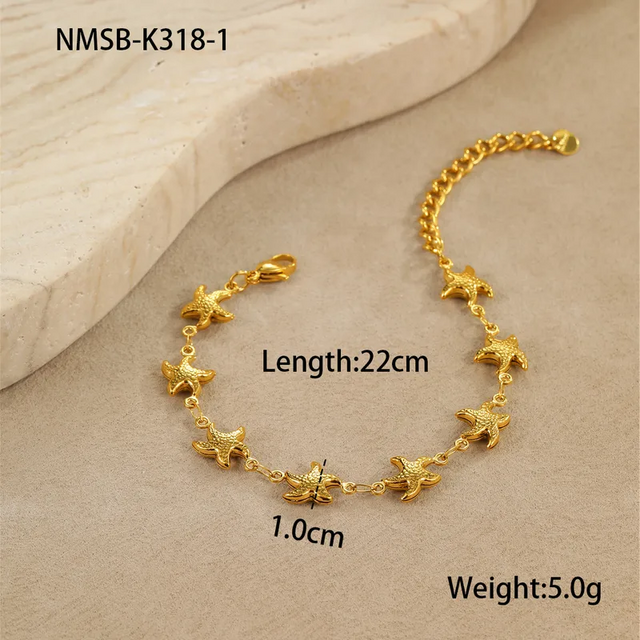 Zomerse Stainless Steel Armbandjes met Schelpen & Zeesterren – Goudkleurig