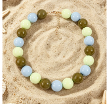 Stainless steel kralenketting groen blauw kaki pastel – verstelbaar