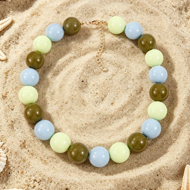 Stainless steel kralenketting groen blauw kaki pastel – verstelbaar