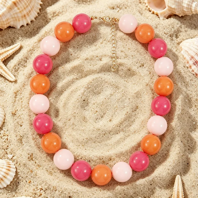 Stainless steel kralenketting roze oranje pastel – zomerse statement ketting