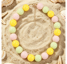 Stainless steel kralenketting geel groen roze pastel – vrolijke zomerse ketting