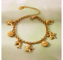 Stainless Steel Bedel Armband Zee – Dolfijn, Schelp & Zeester