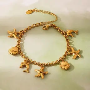 Stainless Steel Bedel Armband Zee – Dolfijn, Schelp & Zeester