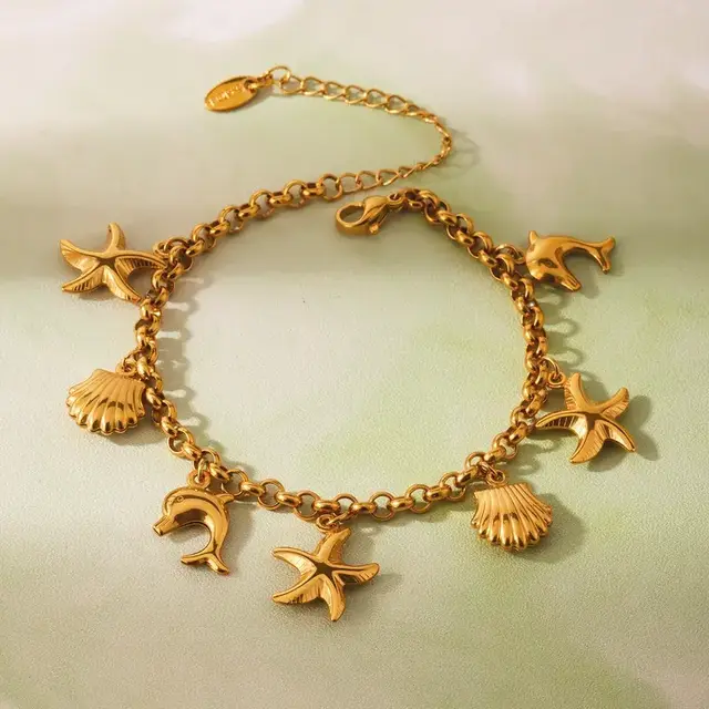 Stainless Steel Bedel Armband Zee – Dolfijn, Schelp & Zeester