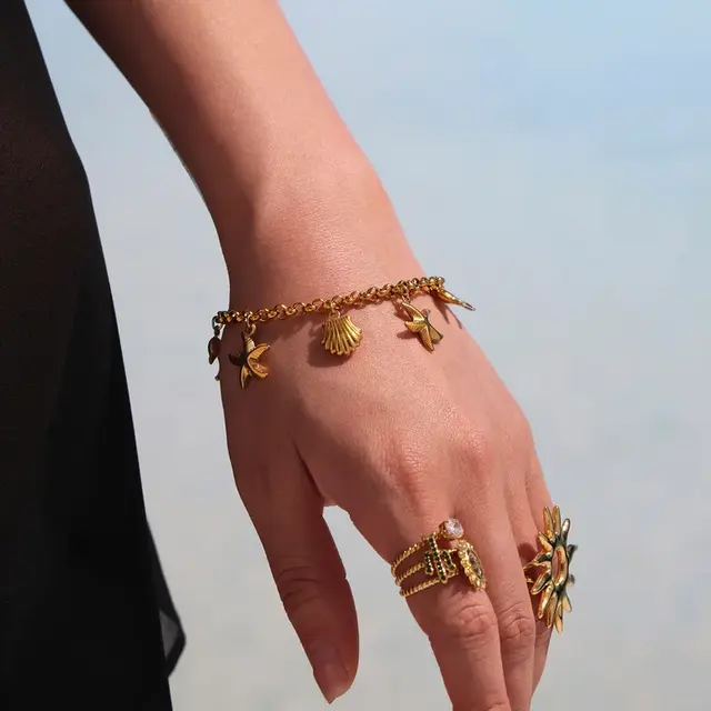 Stainless Steel Bedel Armband Zee – Dolfijn, Schelp & Zeester