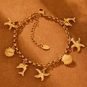 Stainless Steel Bedel Armband Zee – Dolfijn, Schelp & Zeester