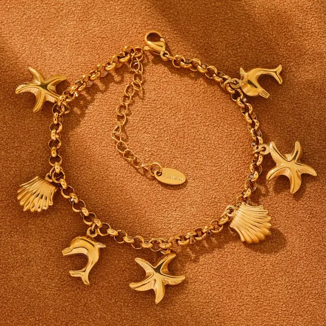 Stainless Steel Bedel Armband Zee – Dolfijn, Schelp & Zeester