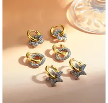 Stainless Steel Oorbellen Mix & Match – Bloem, Cirkel of Ster met Strass