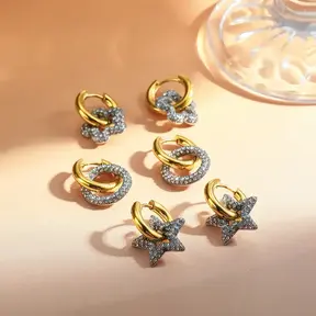 Stainless Steel Oorbellen Mix & Match – Bloem, Cirkel of Ster met Strass