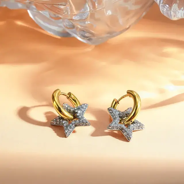 Stainless Steel Oorbellen Mix & Match – Bloem, Cirkel of Ster met Strass