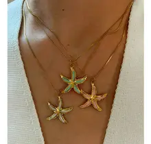 Stainless Steel Ketting Zeester met Kleur – Goudkleurig