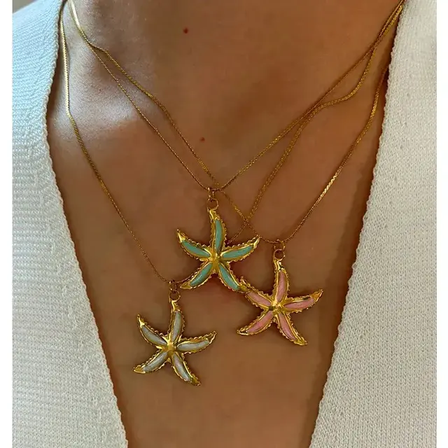 Stainless Steel Ketting Zeester met Kleur – Goudkleurig