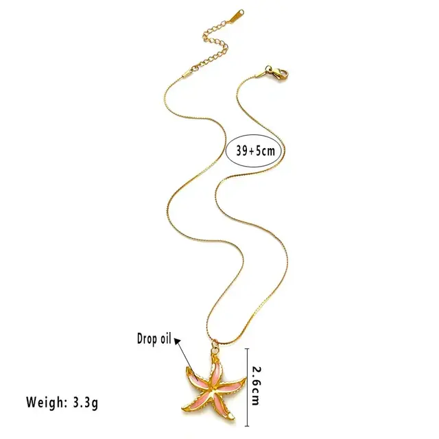 Stainless Steel Ketting Zeester met Kleur – Goudkleurig