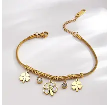 Stainless Steel Armband Klaver Bedels – Goudkleurig