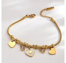 Stainless Steel Armband Hartjes Bedels – Goudkleurig