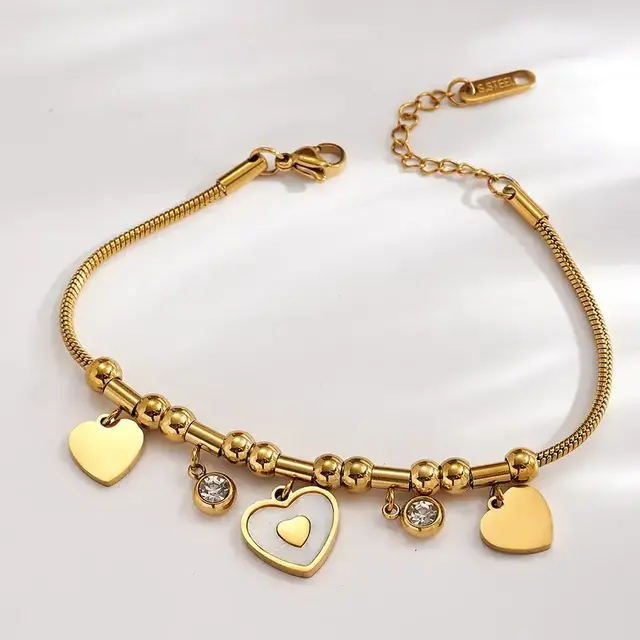 Stainless Steel Armband Hartjes Bedels – Goudkleurig