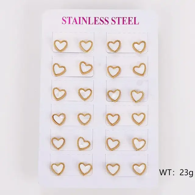 Stainless Steel Oorbellen Schelp Hartjes 8 mm – Goudkleurig