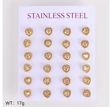 Stainless Steel Oorbellen Hartje met Steentje 6 mm – Goudkleurig