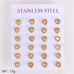 Stainless Steel Oorbellen Hartje met Steentje 6 mm – Goudkleurig