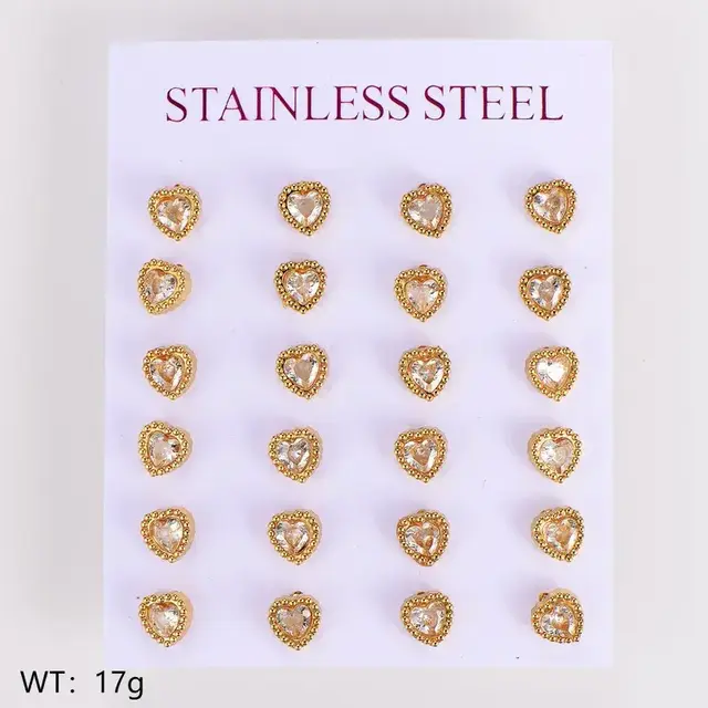 Stainless Steel Oorbellen Hartje met Steentje 6 mm – Goudkleurig