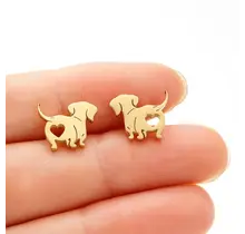 Stainless Steel Oorbellen Teckel Studs – Goud- en Zilverkleurig