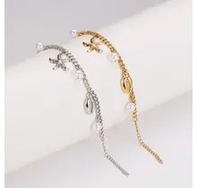 Stainless Steel Armband Zee Bedels – Ster, Schelp & Parel – Goud of Zilver