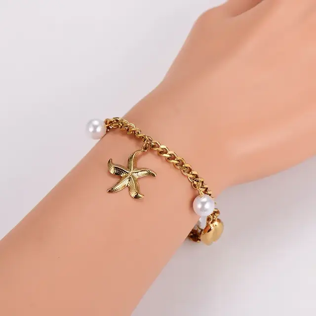 Stainless Steel Armband Zee Bedels – Ster, Schelp & Parel – Goud of Zilver