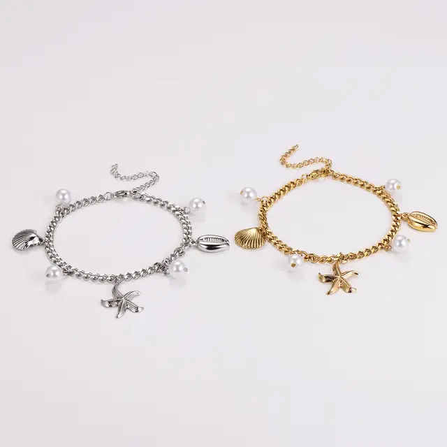 Stainless Steel Armband Zee Bedels – Ster, Schelp & Parel – Goud of Zilver