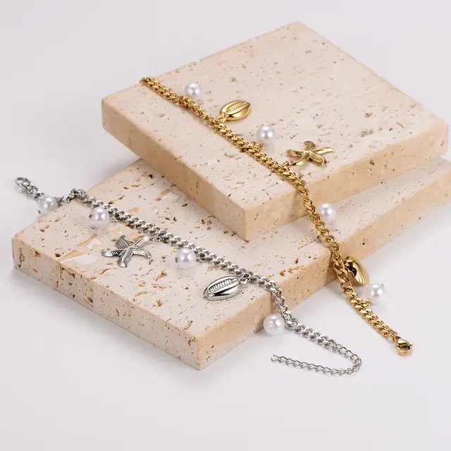 Stainless Steel Armband Zee Bedels – Ster, Schelp & Parel – Goud of Zilver