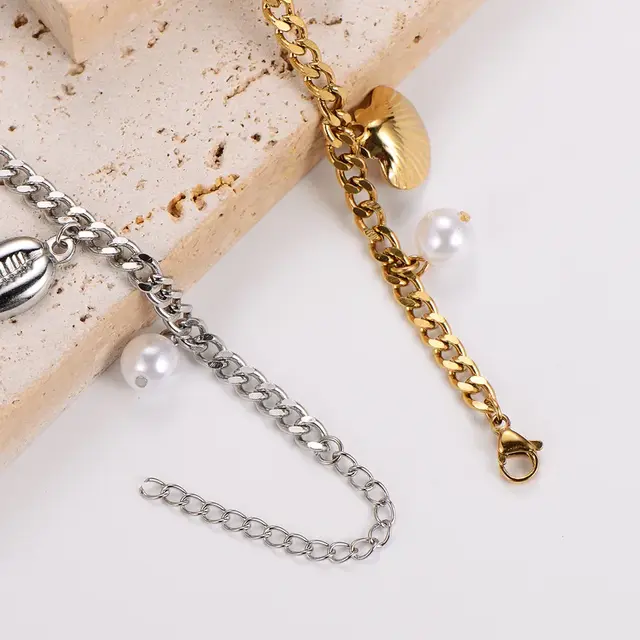 Stainless Steel Armband Zee Bedels – Ster, Schelp & Parel – Goud of Zilver
