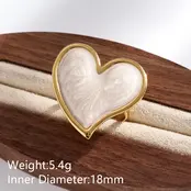 Verstelbare Stainless Steel Ring Hart Wit – Goud