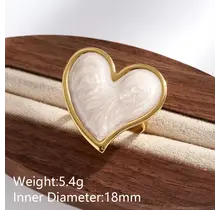 Verstelbare Stainless Steel Ring Hart Wit – Goud