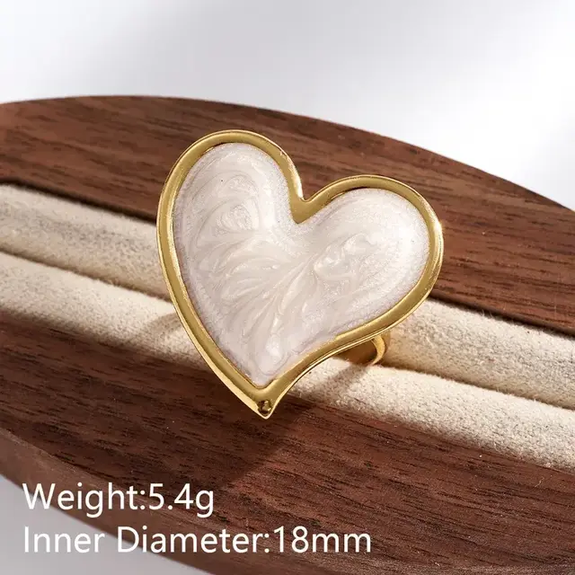 Verstelbare Stainless Steel Ring Hart Wit – Goud