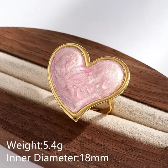 Verstelbare Stainless Steel Ring Hart – Roze/Goud