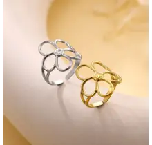 Verstelbare Stainless Steel Ring Bloem – Goud & Zilver