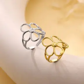 Verstelbare Stainless Steel Ring Bloem – Goud & Zilver
