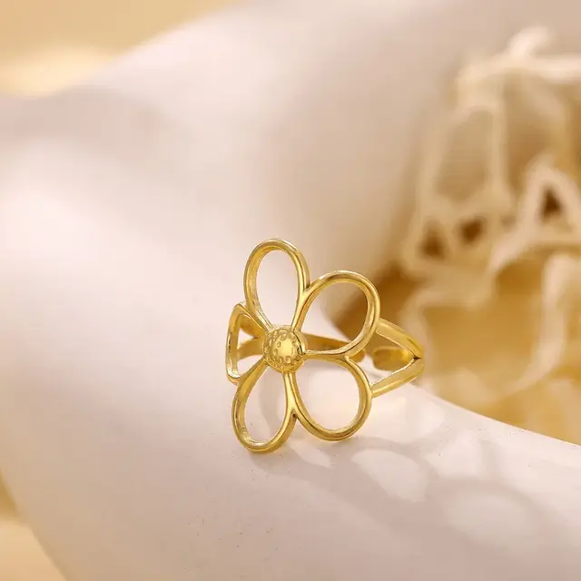 Verstelbare Stainless Steel Ring Bloem – Goud & Zilver