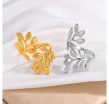 Verstelbare Stainless Steel Ring Blad – Goud & Zilver