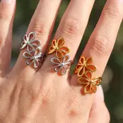 Verstelbare Stainless Steel Bloem Ring – Goud & Zilver