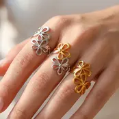Verstelbare Stainless Steel Bloem Ring – Goud & Zilver