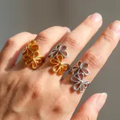 Verstelbare Stainless Steel Bloem Ring – Goud & Zilver