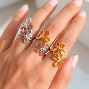 Verstelbare Stainless Steel Bloem Ring – Goud & Zilver
