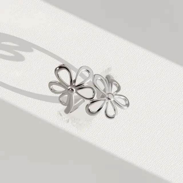 Verstelbare Stainless Steel Bloem Ring – Goud & Zilver