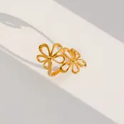 Verstelbare Stainless Steel Bloem Ring – Goud & Zilver