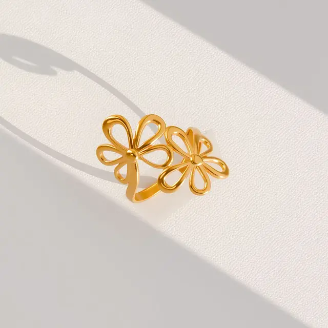 Verstelbare Stainless Steel Bloem Ring – Goud & Zilver