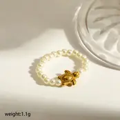 Elastische Stainless Steel Ring Schildpad – Goud, Two Tone of Parel