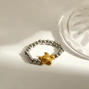 Elastische Stainless Steel Ring Schildpad – Goud, Two Tone of Parel