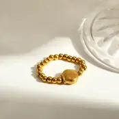 Elastische Stainless Steel Ring Schelp – Goud, Two Tone of Parel