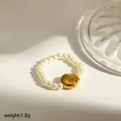 Elastische Stainless Steel Ring Schelp – Goud, Two Tone of Parel